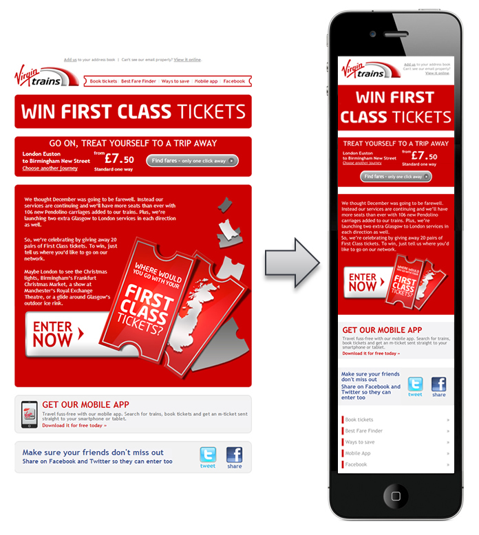 Emailing responsive Virgin Trains
