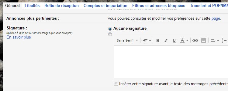 Paramètres réglagles Gmail