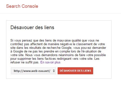 Google Search Console Désavouer des liens