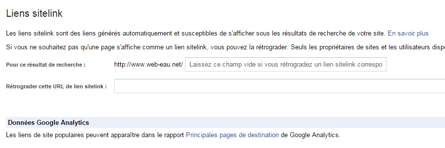 Google Search Console Rétrograder un lien sitelink