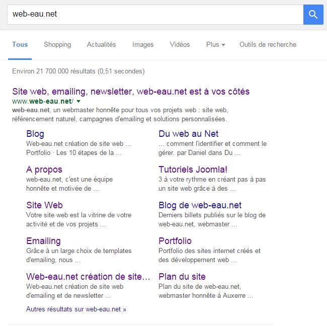 Google Search Console Afficher les lients sitelinks dans les SERP