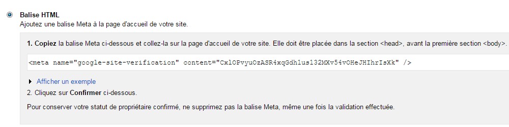 Google Search Console méthode de validation par fichier HTML