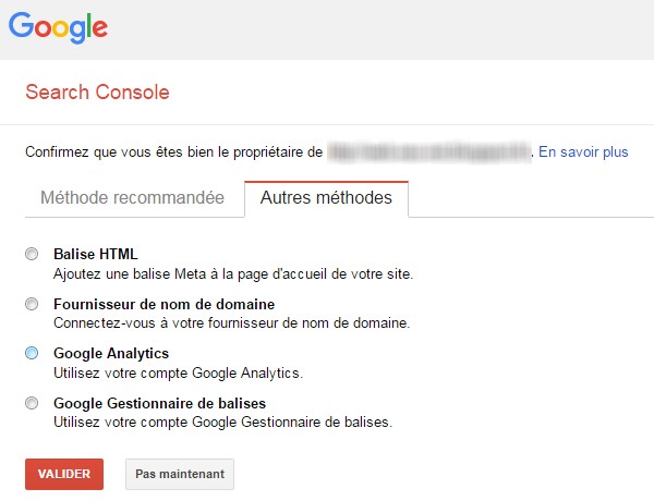 Google Search Console méthode de validation par fichier HTML