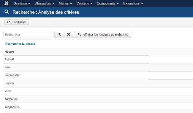 Recherche mots clefs Joomla!