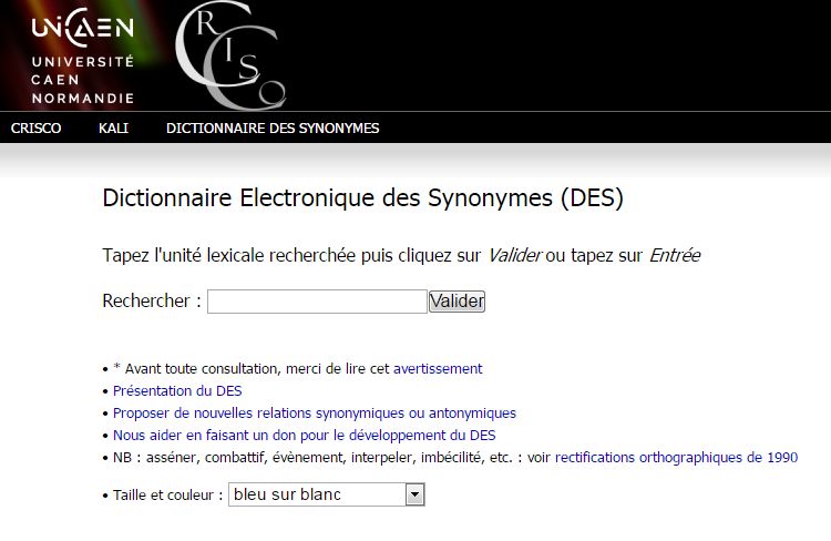 Dictionnaire électronique des synonymes du Crisco