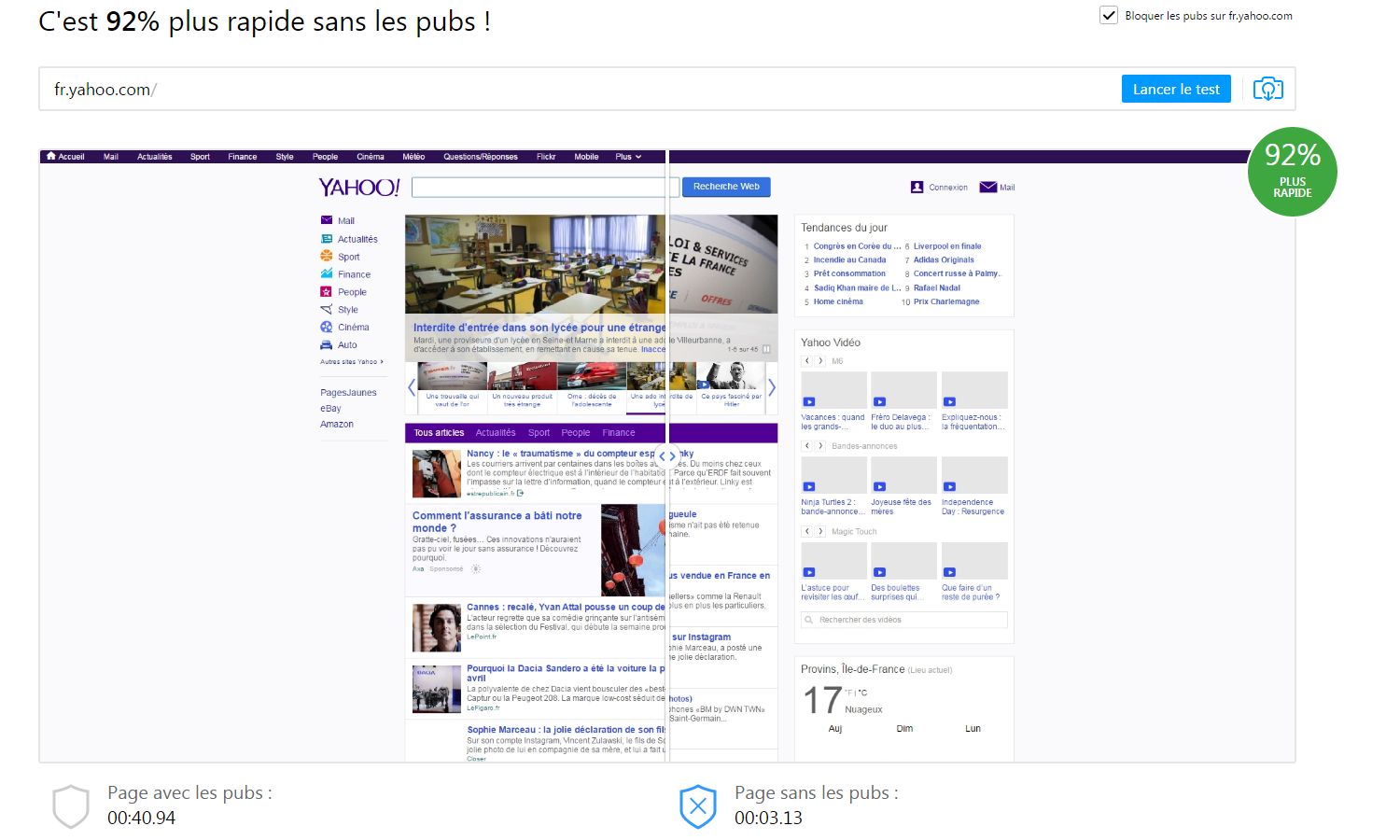 Opera test sur Yahoo.fr