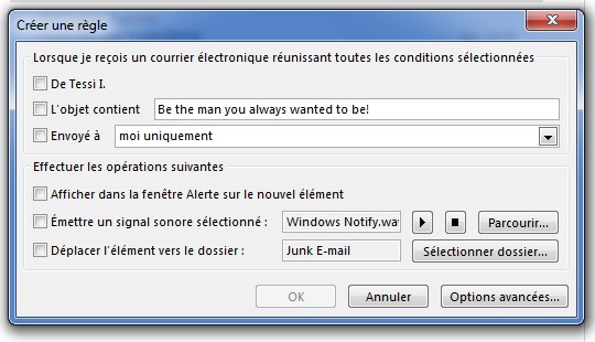 créer une règle anti-spam dans Outlook