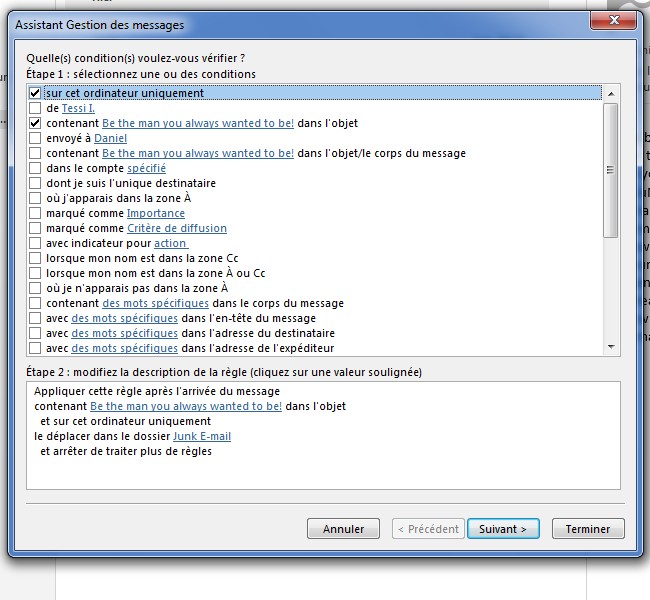 créer une règle anti-spam dans Outlook