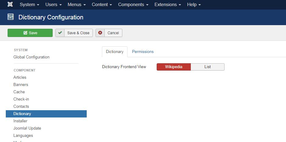 Display frontend Dictionary