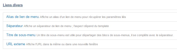 Liens de menu Joomla