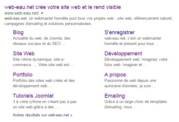 Liens sitelinks Google