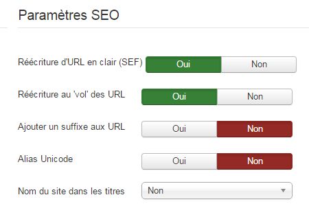 Les paramètres SEO de Joomla
