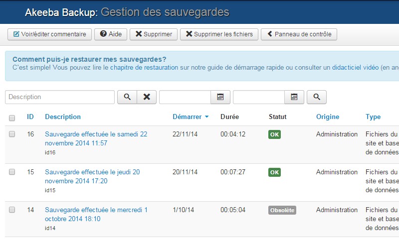 Sauvegarde Joomla
