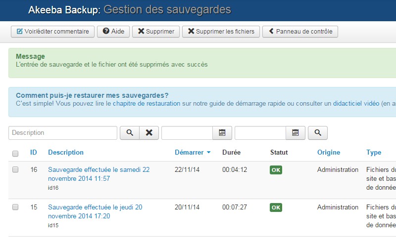 Sauvegarde Joomla