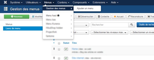 Joomla menu