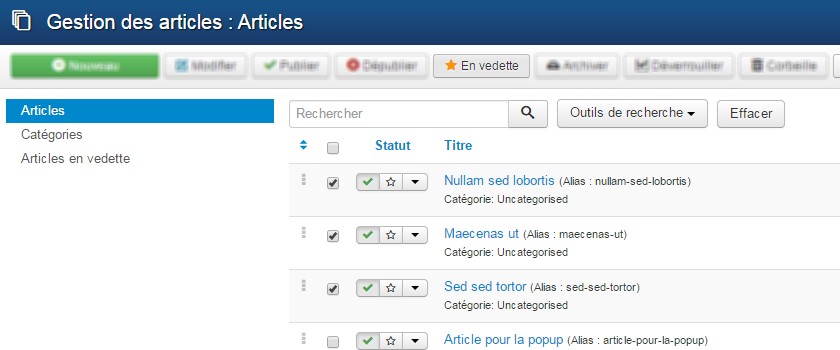 Article en vedette Joomla