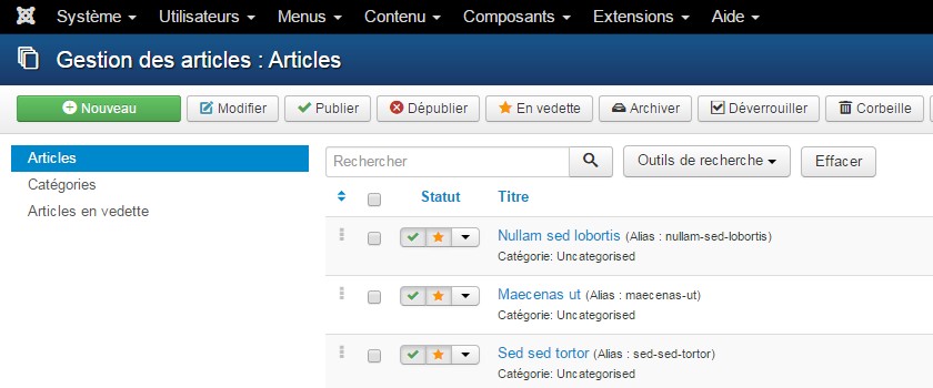 Article en vedette Joomla