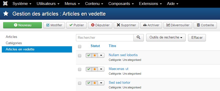 Article en vedette Joomla