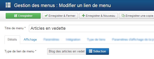Article en vedette Joomla