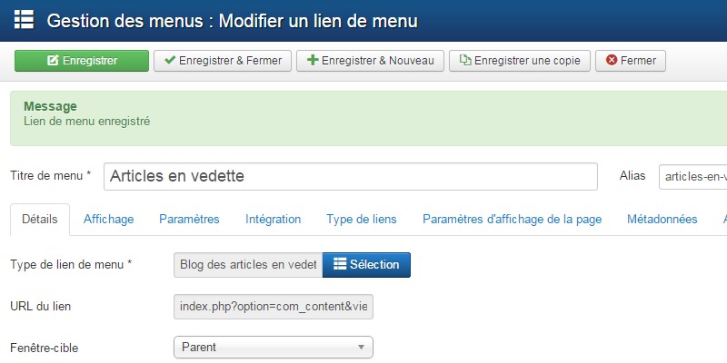 Article en vedette Joomla