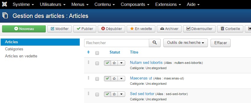 Article en vedette Joomla