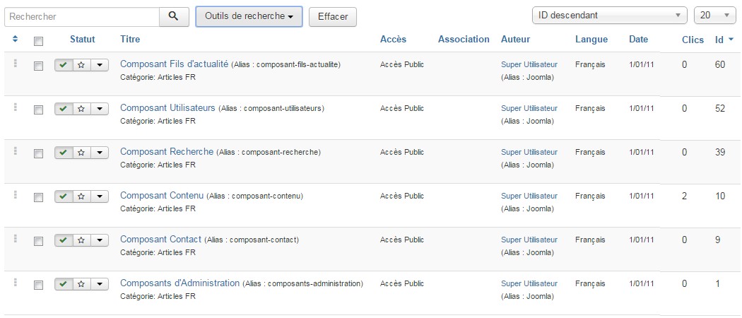 La gestion des articles de Joomla