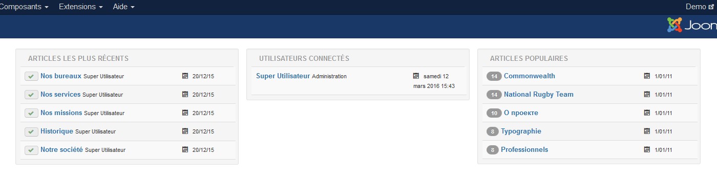 Organiser les modules du panneau d'administration