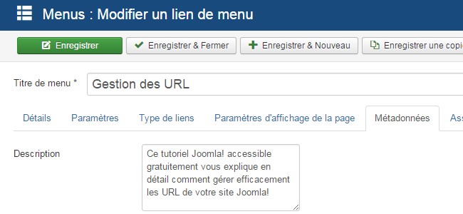 La balise description dans Joomla!
