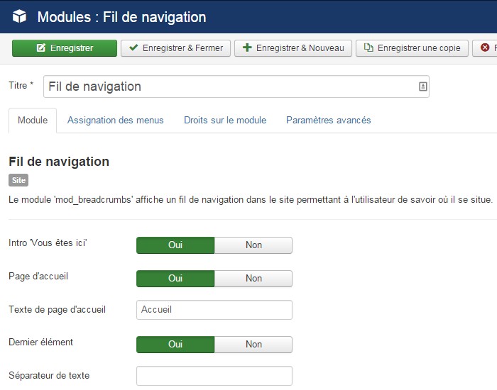 Utiliser le module Fil de navigation