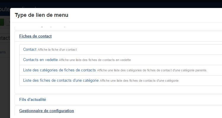Composant Fiches contact de Joomla