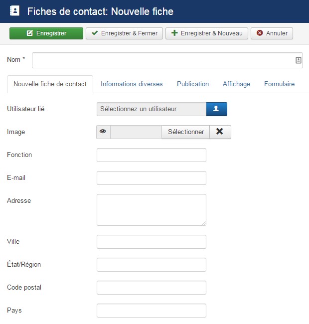 Composant Fiches contact de Joomla