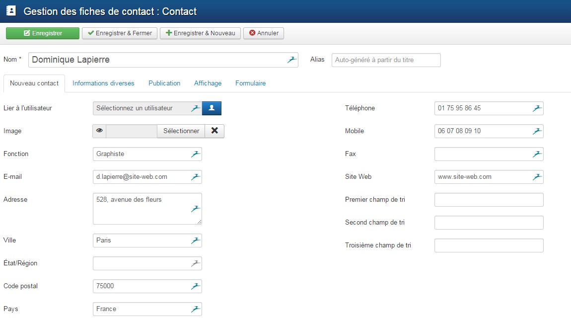 Page contact Joomla