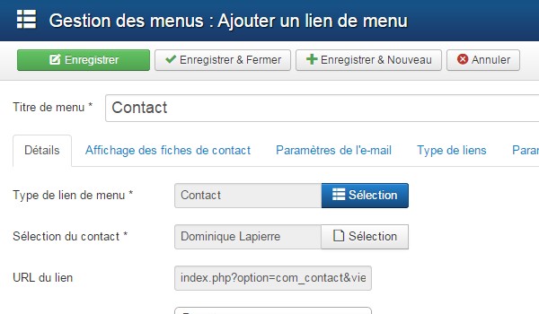 Page contact Joomla