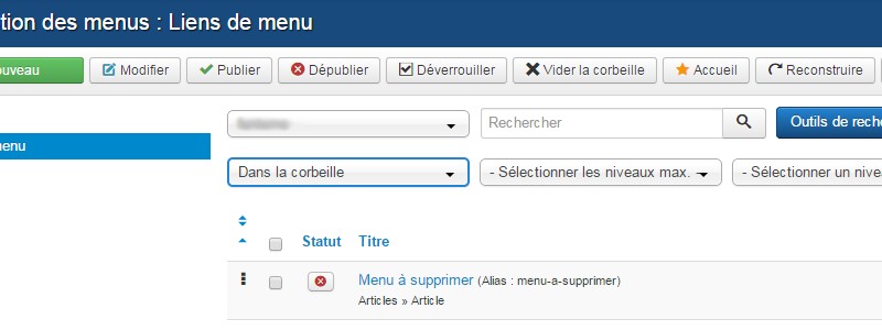 Corbeille Joomla
