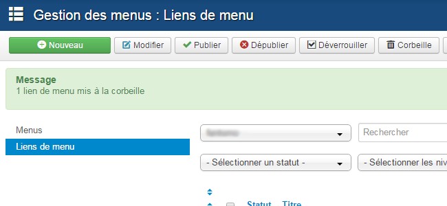 Corbeille Joomla