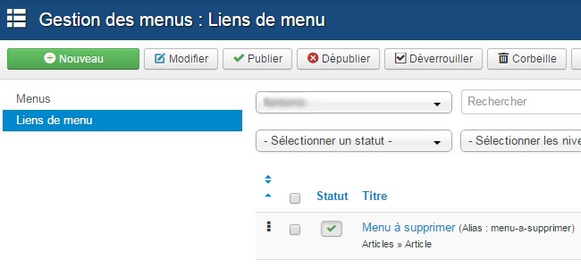 Corbeille Joomla