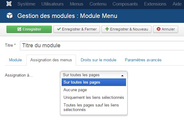 Création menu Joomla