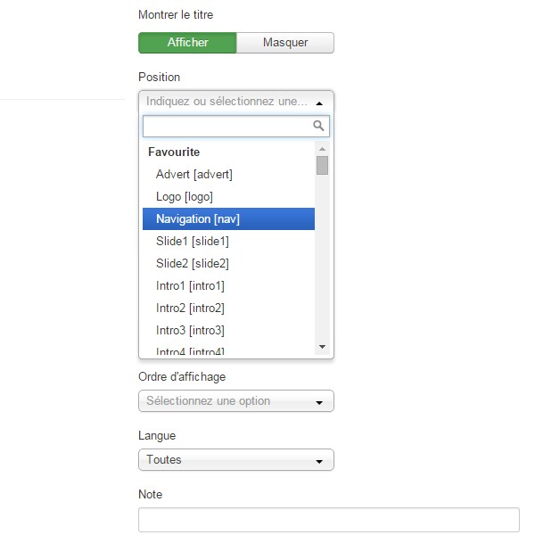 Création menu Joomla