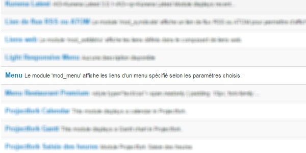 Création menu Joomla