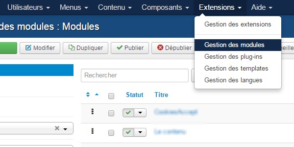 Création menu Joomla