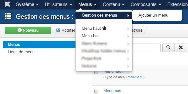 Création menu Joomla