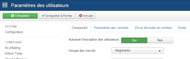 Enregistrement visiteurs Joomla