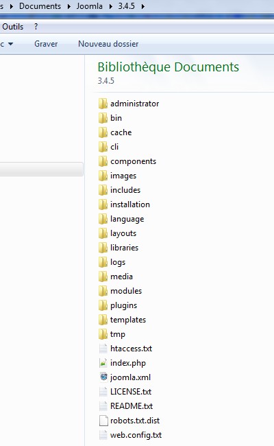 Fichiers dézippés Joomla!