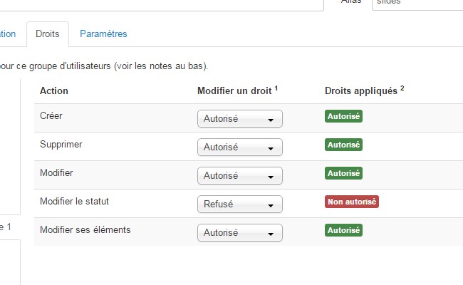 Gestion groupe Joomla