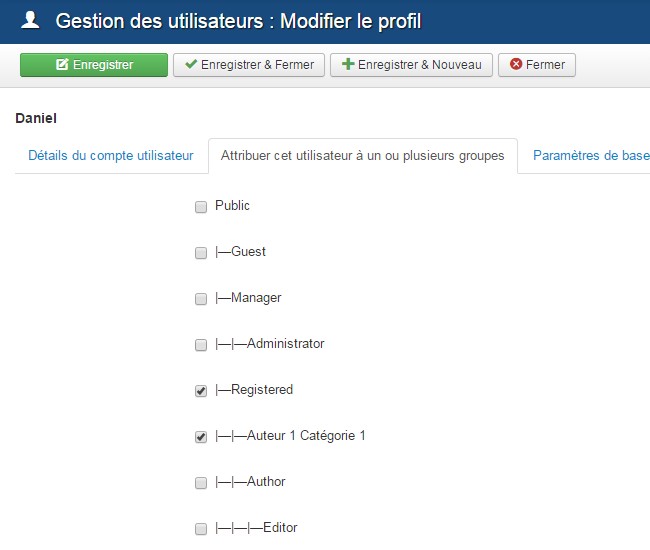 Gestion groupe Joomla