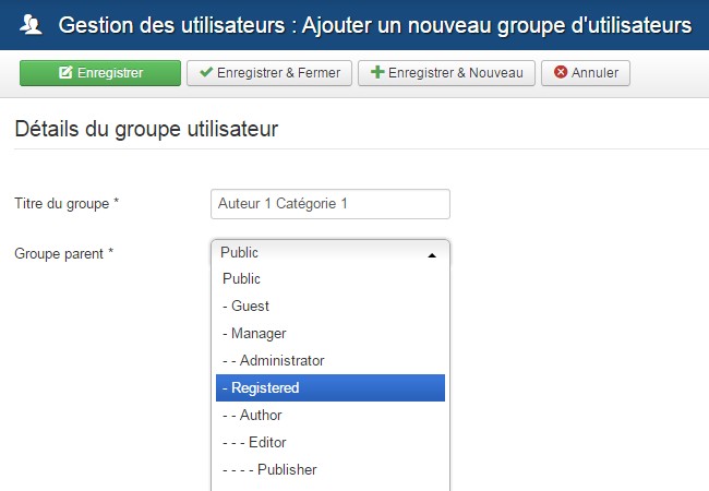 Gestion groupe Joomla