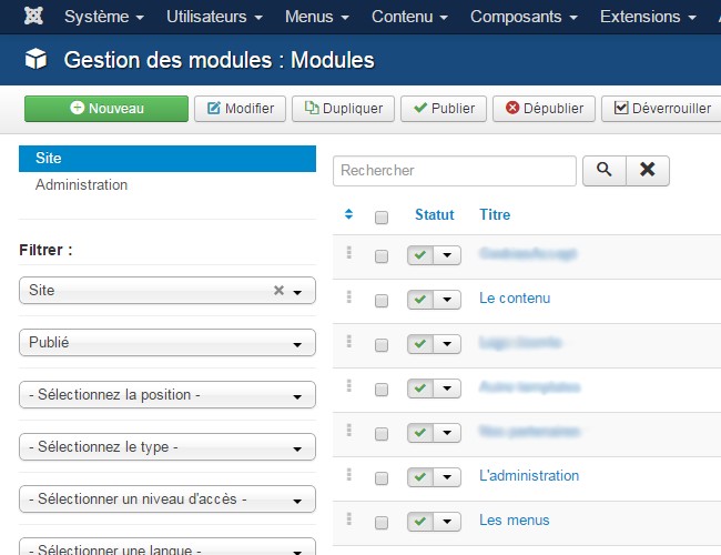 Icônes titres Joomla
