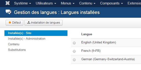 Structure menu Joomla