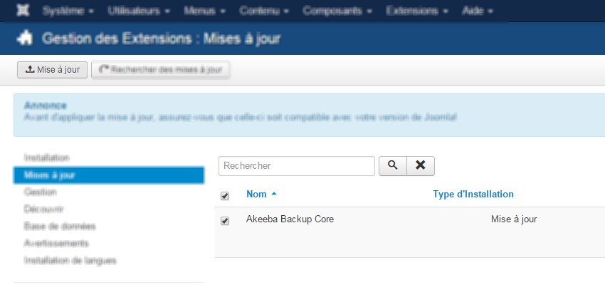 Mise à jour extension Joomla