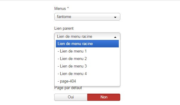 Structure menu Joomla